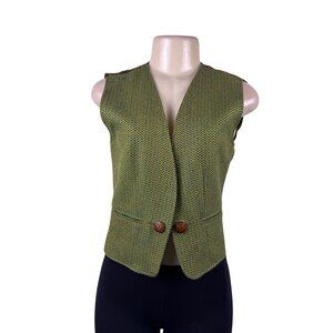 Womens Green Wool Paisley-Back Vest 100% Wool & Acetate Made In Italy Size 36